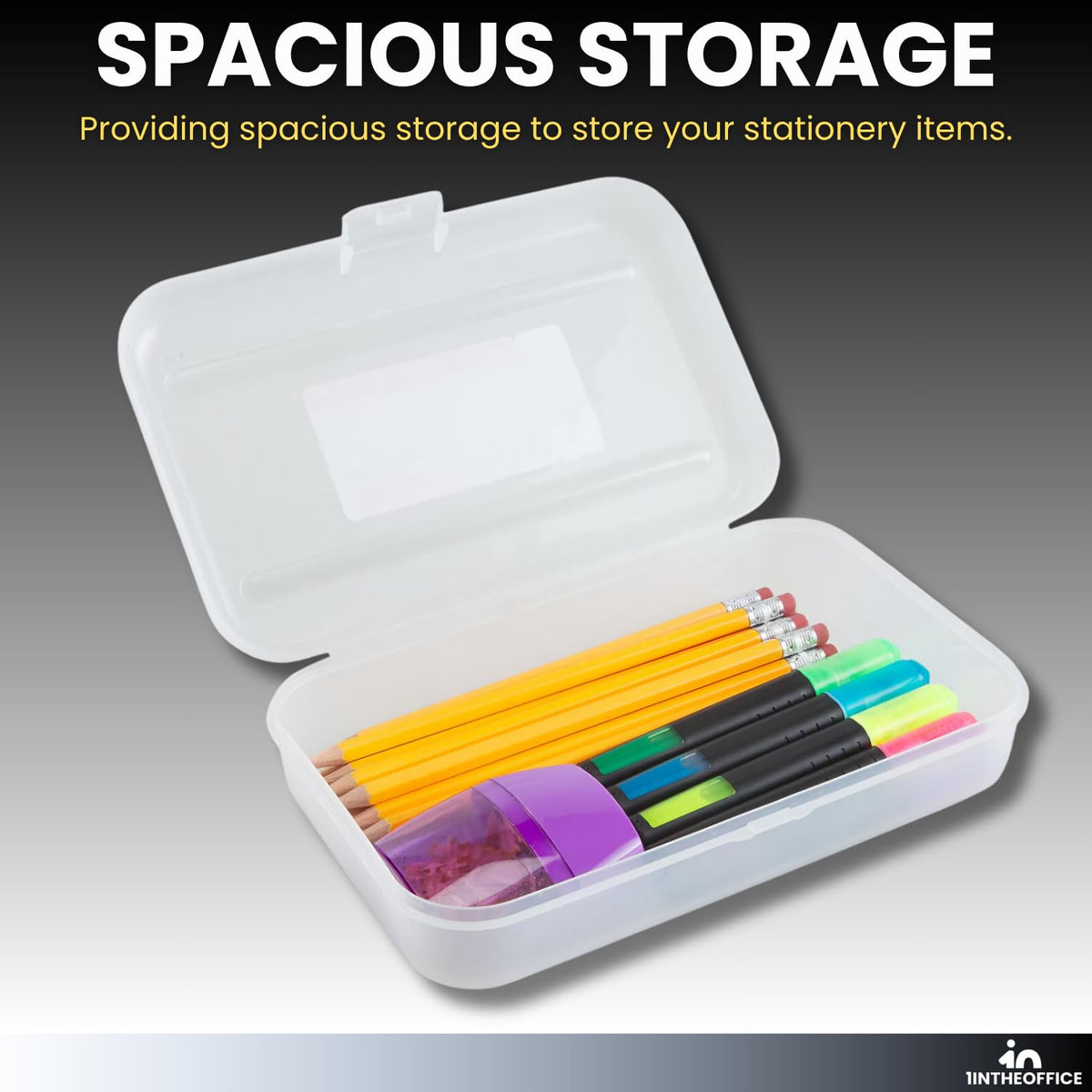 1InTheOffice Clear Plastic Pencil Case, Plastic Pencil Box, Pencil Case Organizer, 8" x 5", 6 Pack