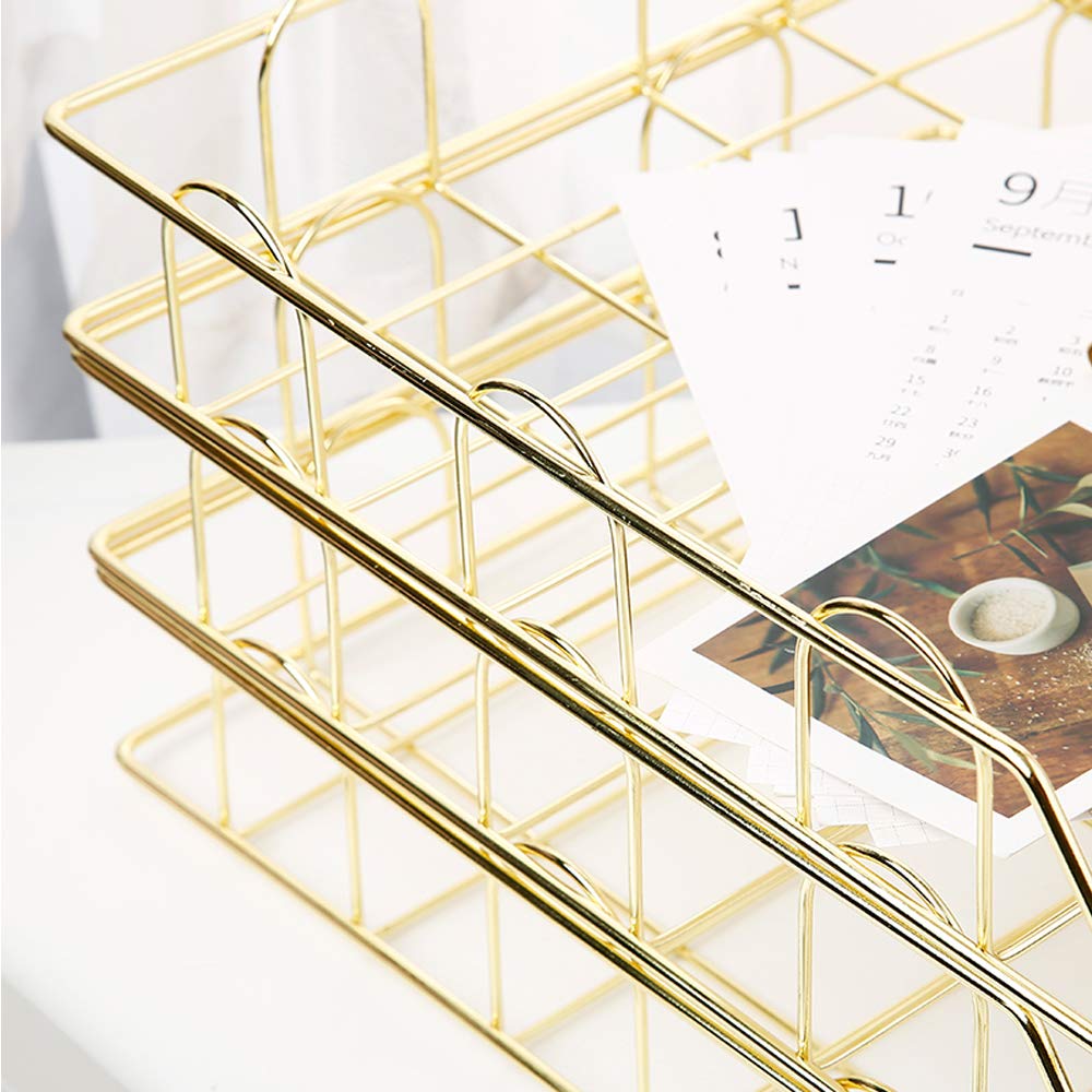 Gold 4-Tier Stackable Paper Tray Desk Organizer