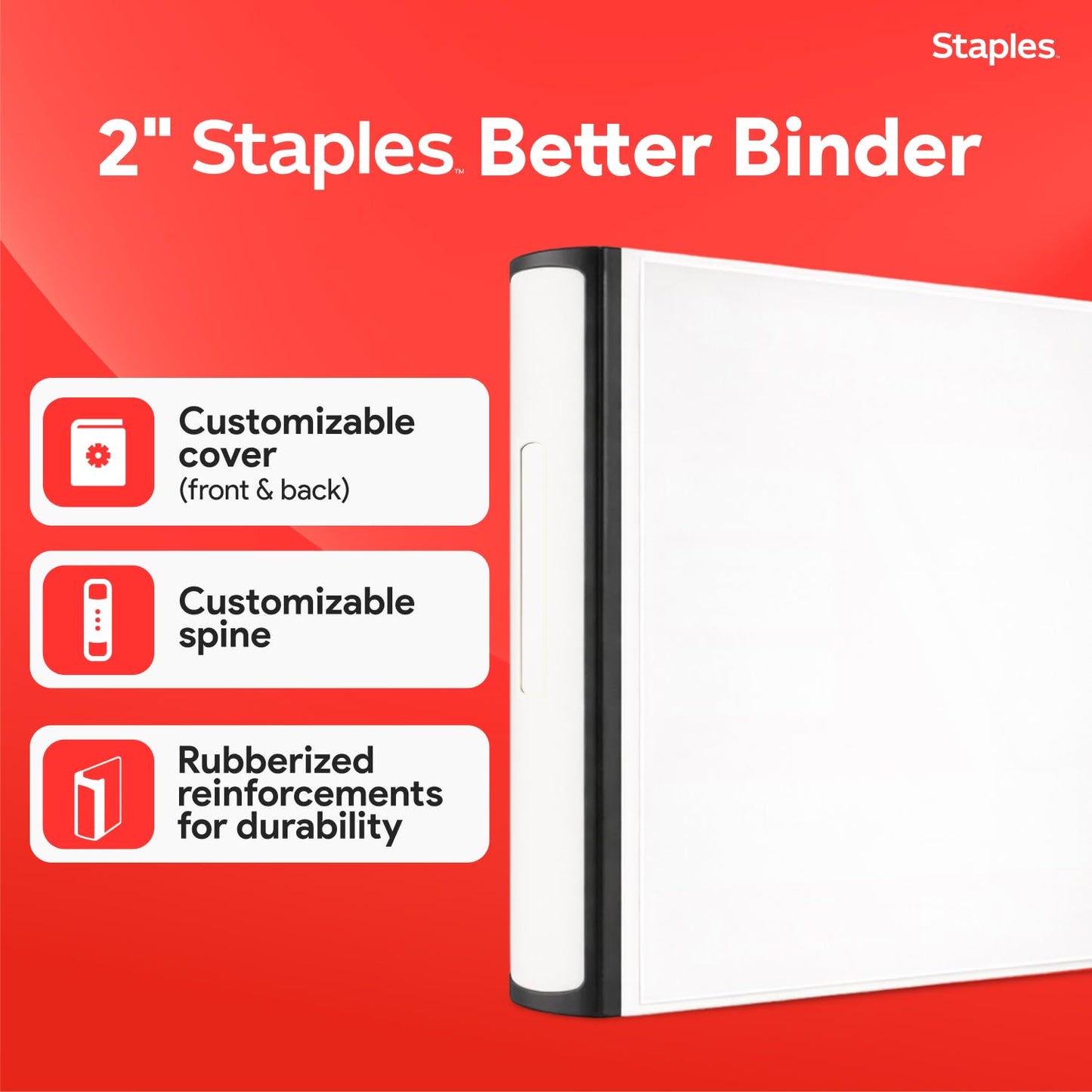 Staples Better Binder, 2 Inch 3-Ring, White, Heavy-Duty
