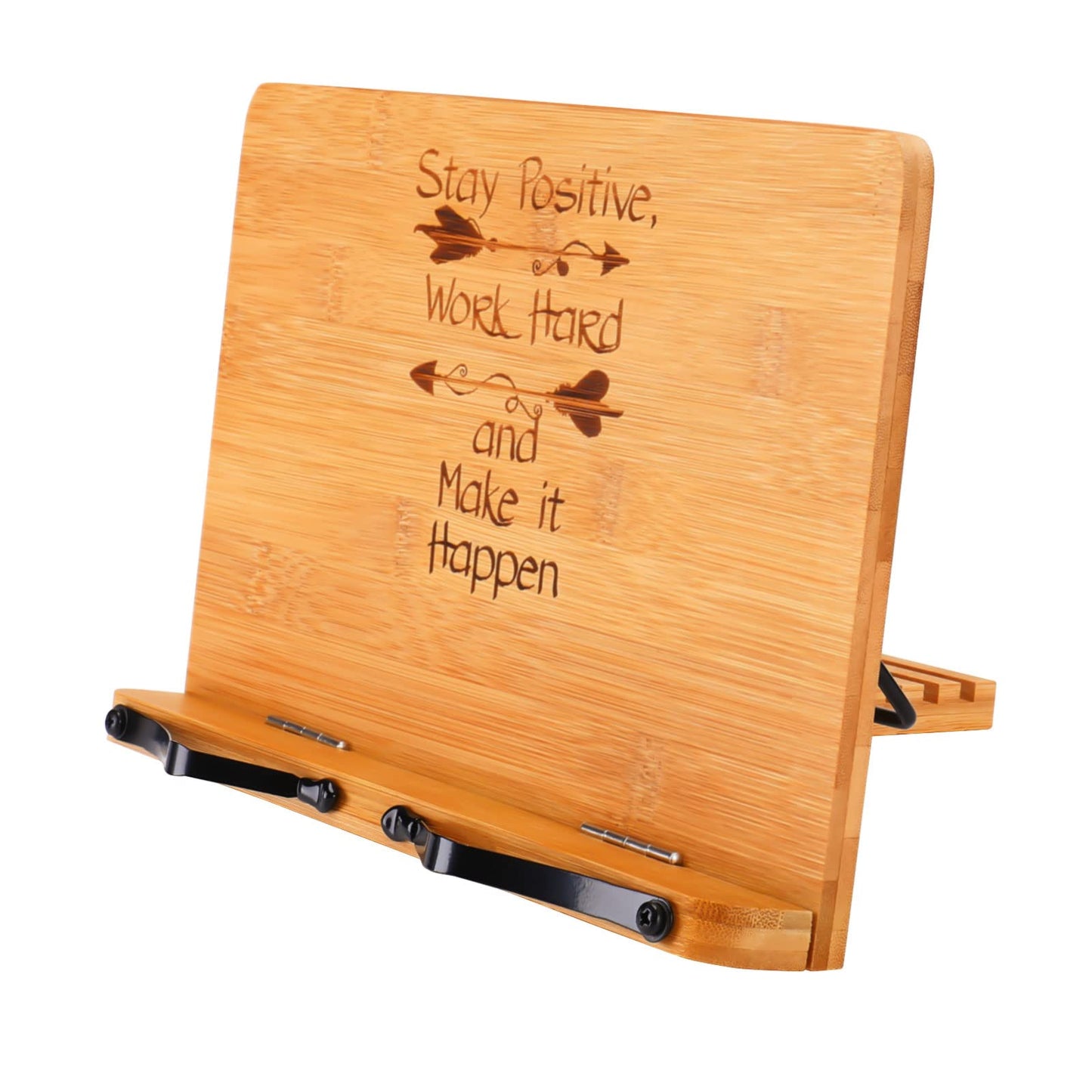 MEGREZ Foldable Bamboo Book Stand Adjustable Cookbook Reading Tablet Holder