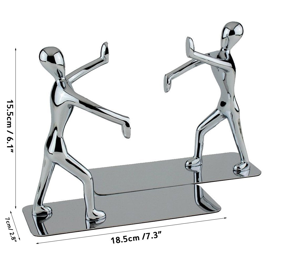 Fashion Creative Shiny Kung Fu Man Stainless Steel Metal Bookends Book End for Home Office Library