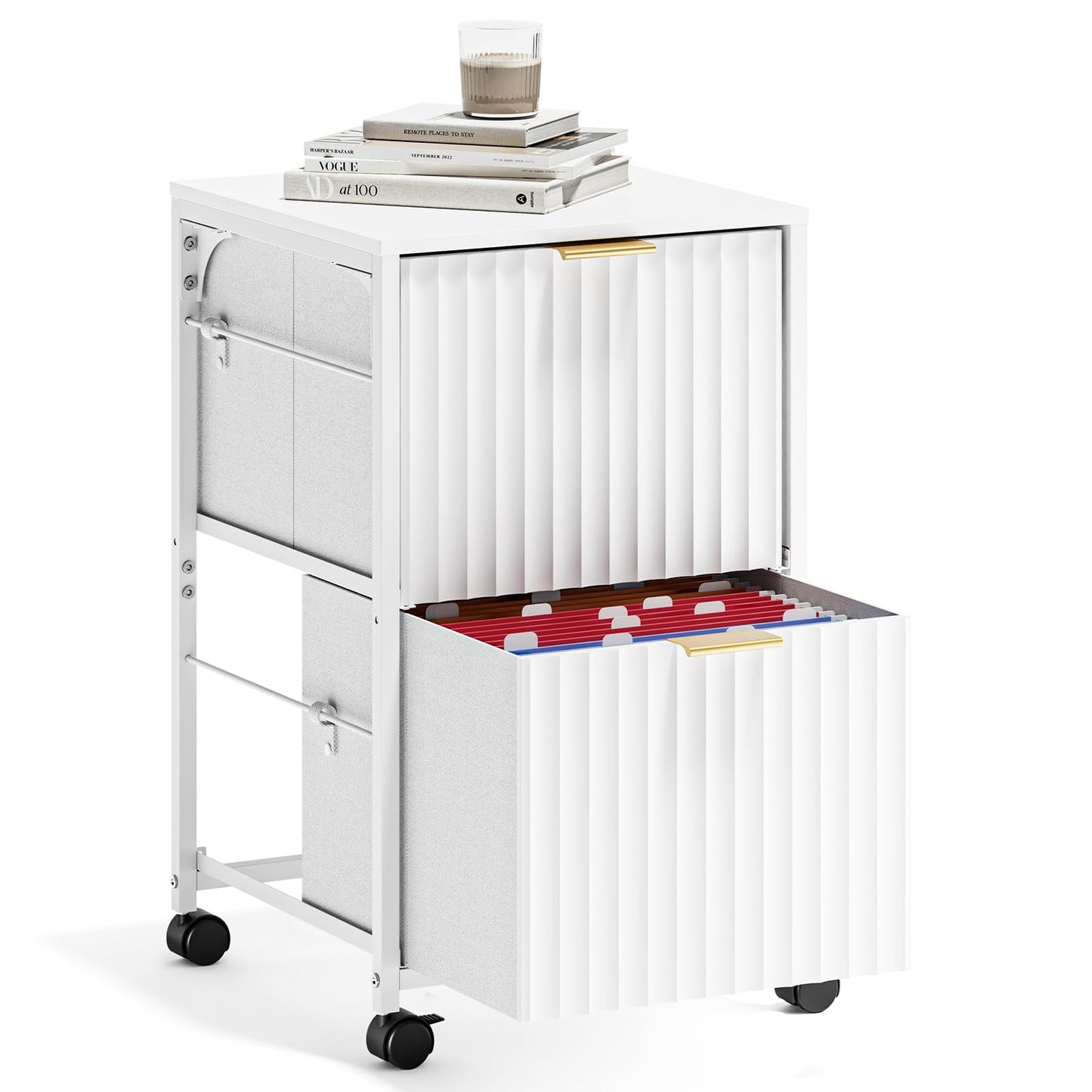 Bonnlo 2 Drawer Mobile File Cabinet, Rolling Fluted Filing Cabinet Under Desk File Cabinet with