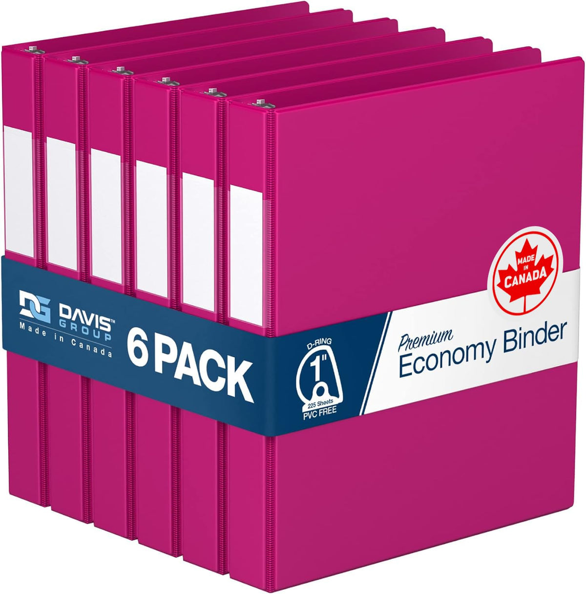 Premium Economy 3-Ring Binder, Spine Label, 1" D Rings, Pink, 6 Pack
