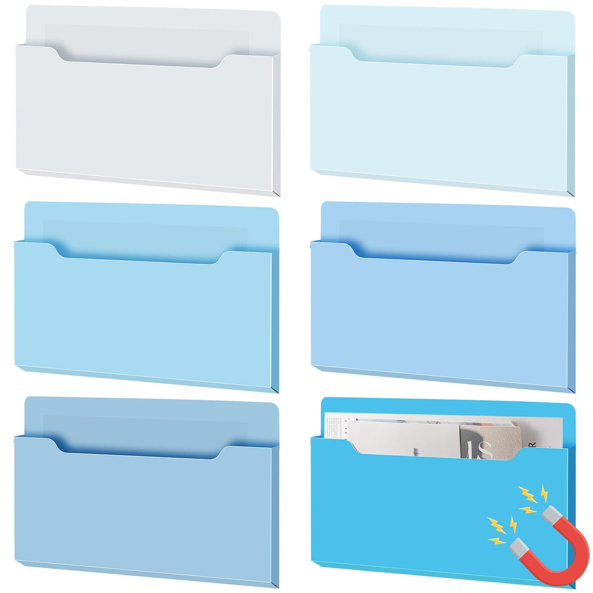 Fuutreo Magnetic Wall File Holder,6pcs,Ocean Color,Horizontal-large
