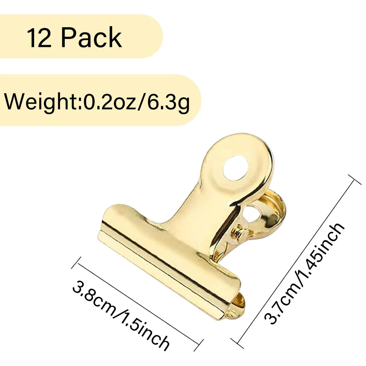 YUCHIYA 12 Pack Bulldog Clips with Push-pins for Corkboard,Metal Clips for Crafts, Metal Binder