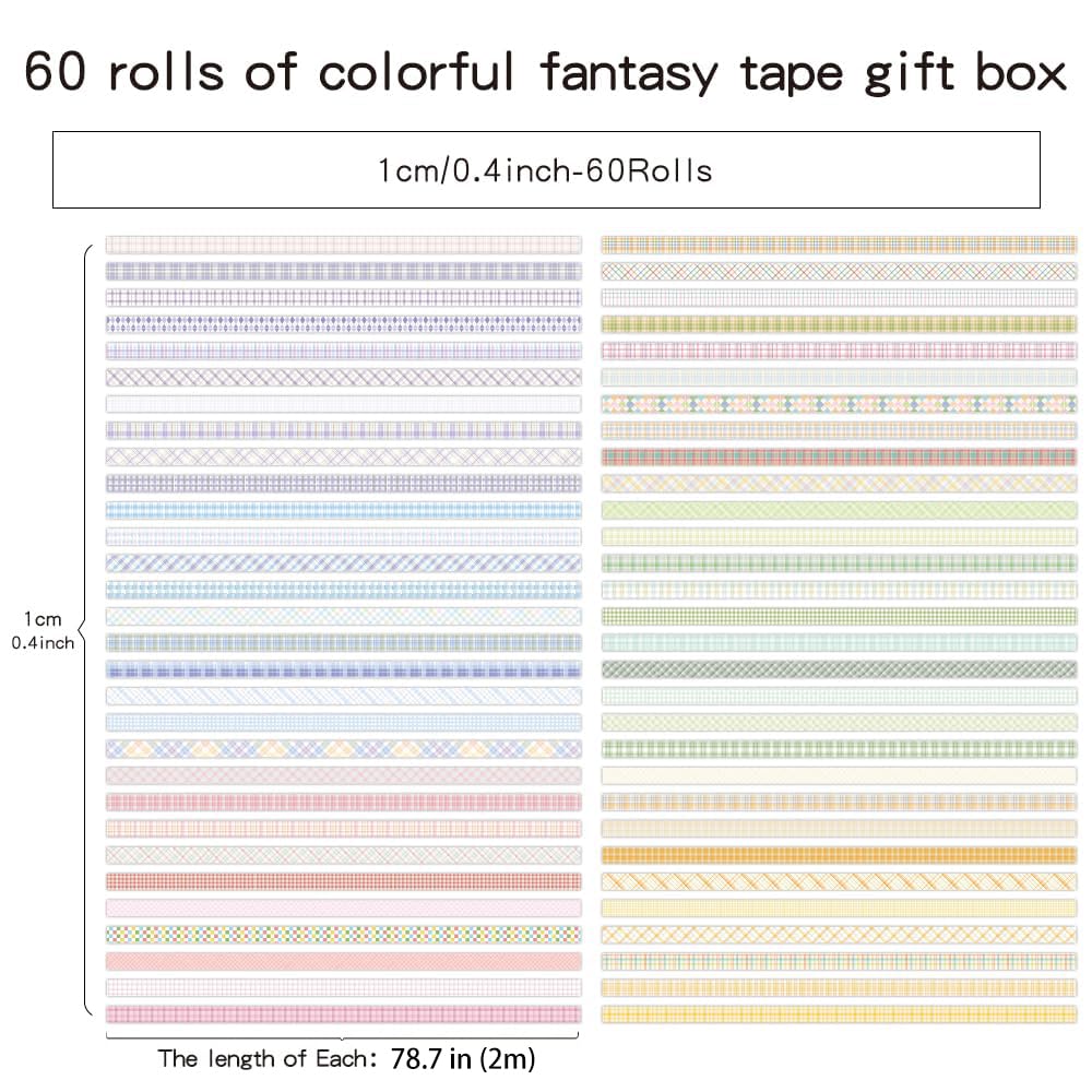 icceemee 60 Rolls Cross line Theme Washi Tape Set, Writable Decorative Tapes for Scrapbooking, Junk