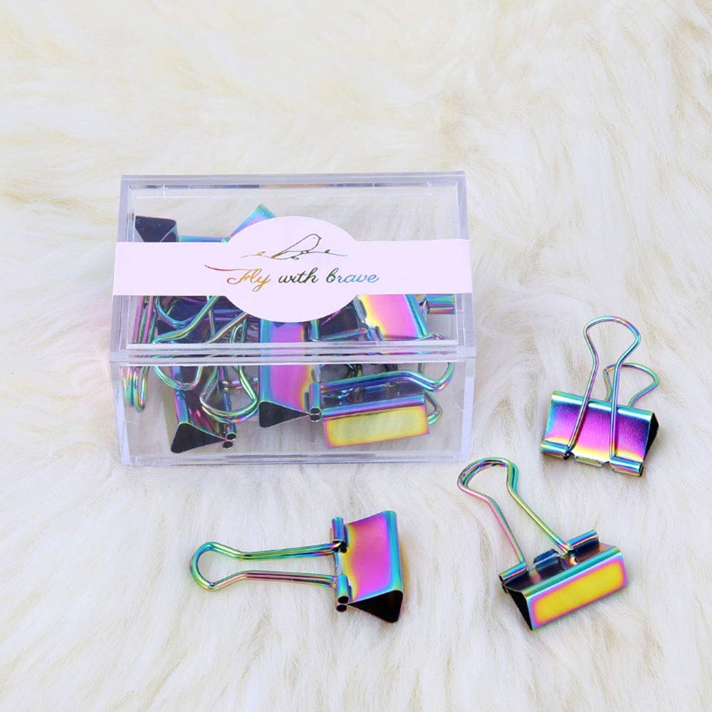 MultiBey Cute Rainbow Binder Clips, 10 Pack, 1 Inch Medium Paper Clamps