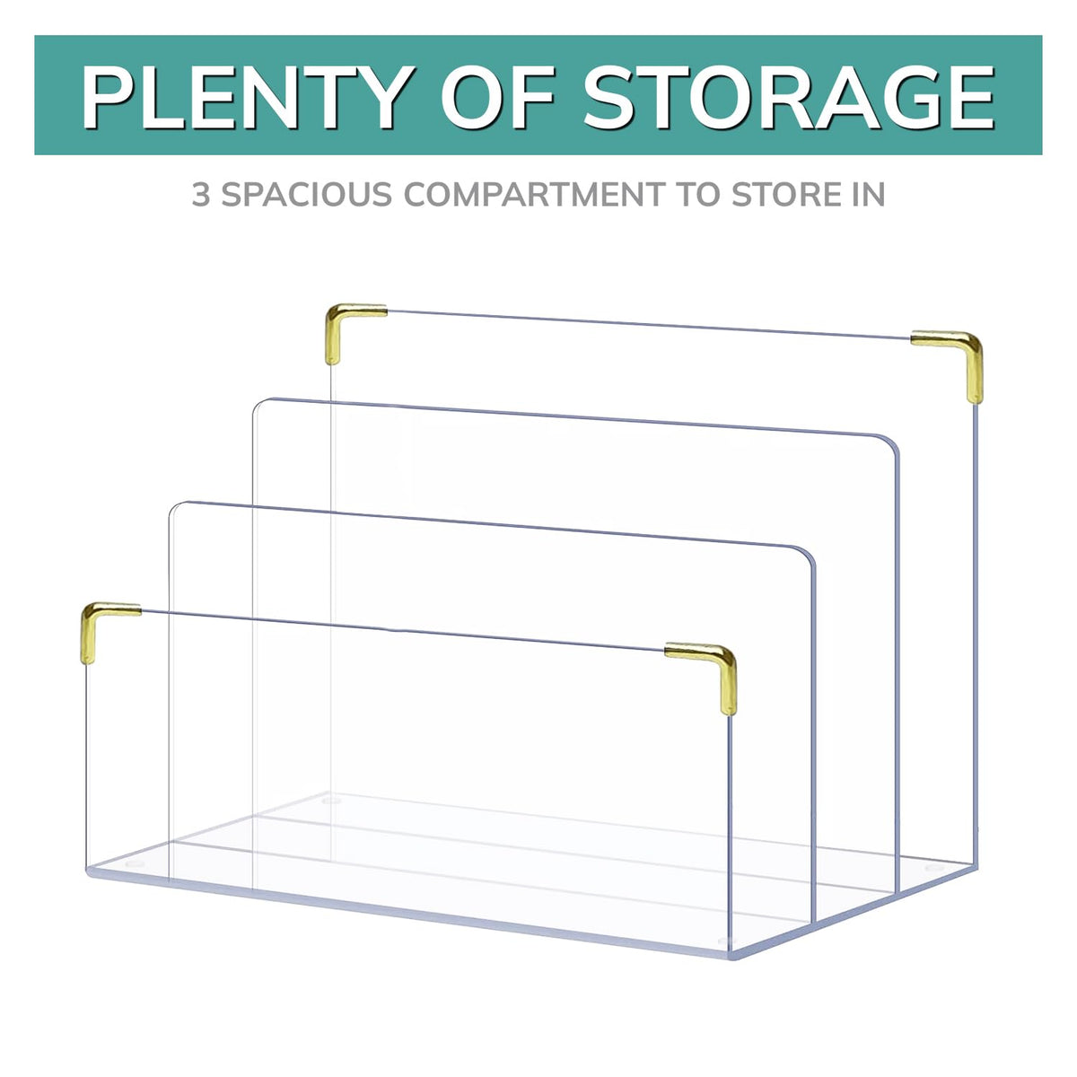 pbf Acrylic File Holder | Clear File Organizer for Desk w/ Gold Accents | Acrylic Desk Organizer