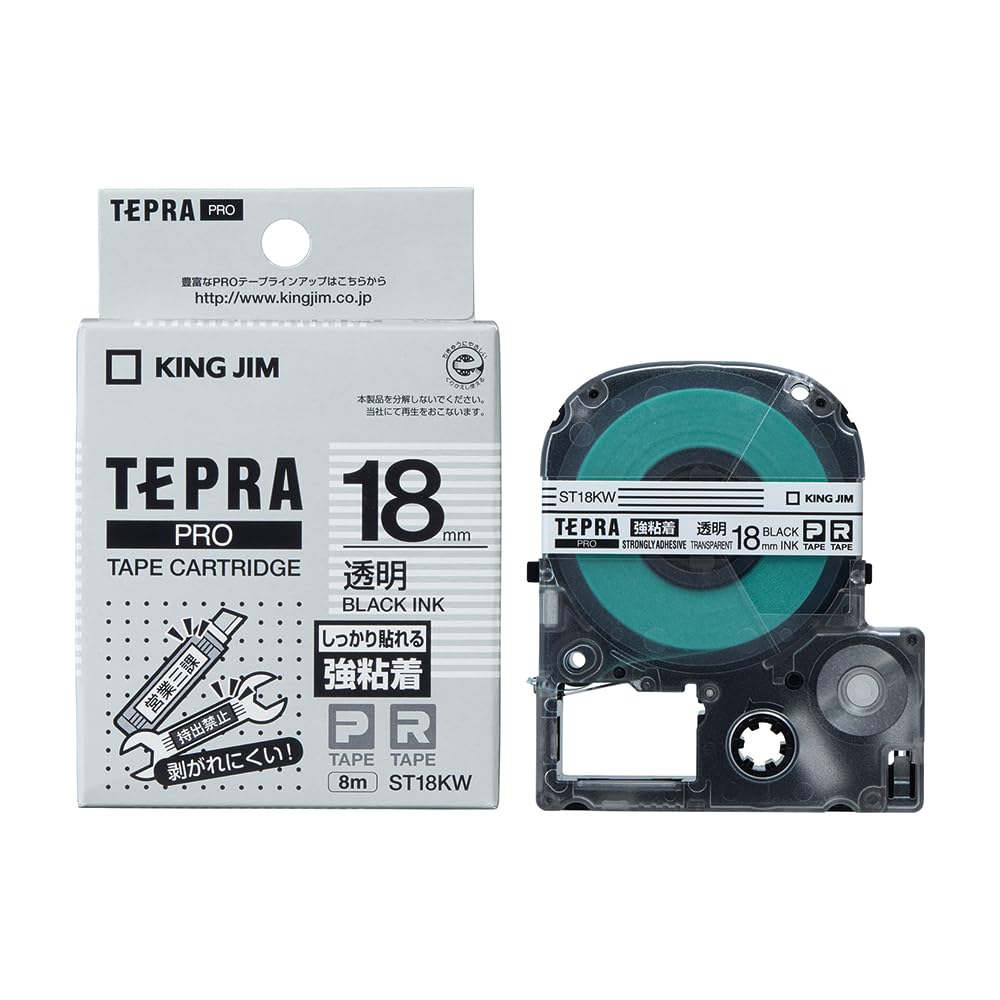 King Jim ST18KW Tepra PRO Tape Cartridge, Strong Adhesive, 0.7 inches (18 mm), Transparent