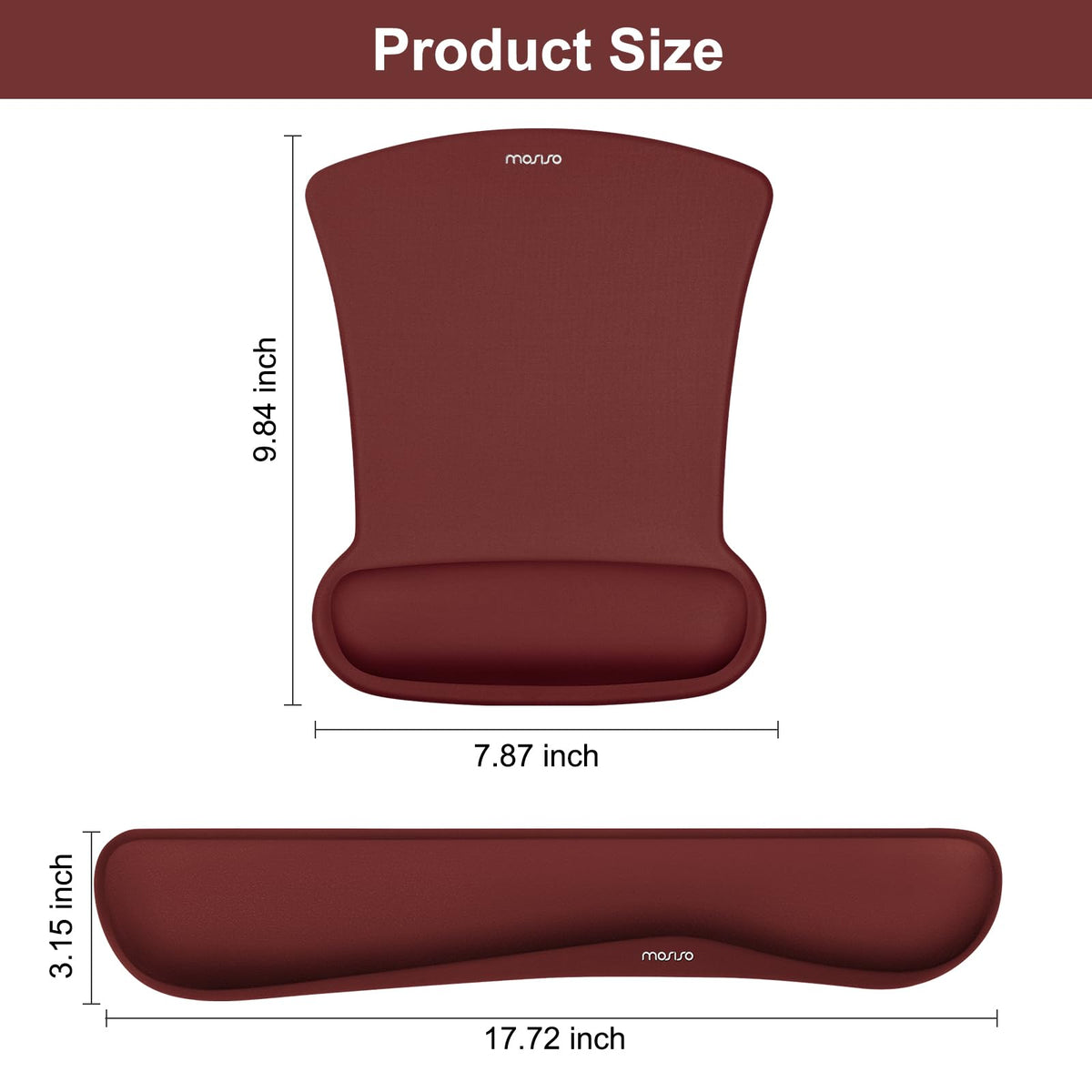 MOSISO Wrist Rest Support for Mouse Pad & Keyboard Set, Wine Red