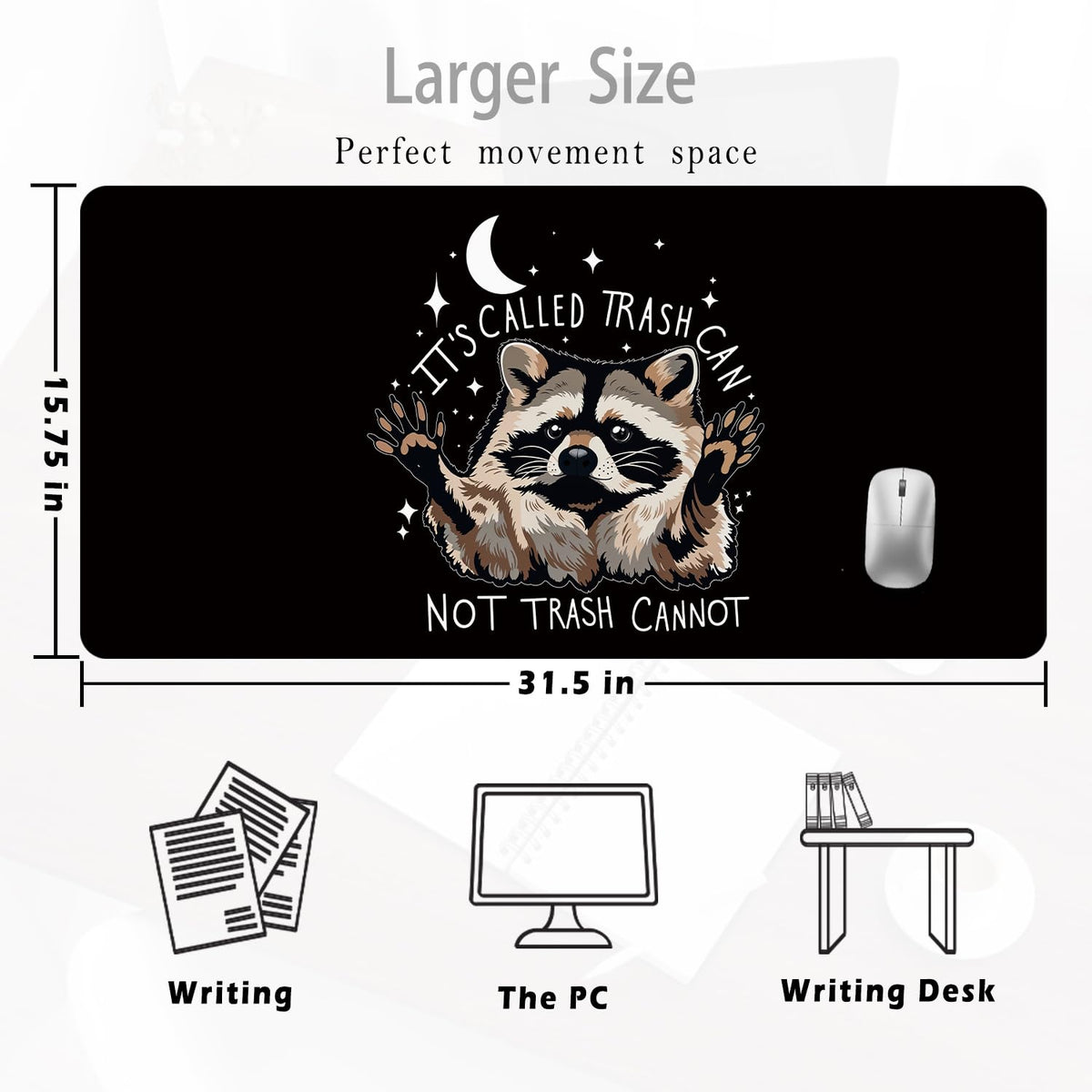 Foritho Funny Raccoon Large Mouse Pad 31.5x15.7inch, It's Called Trash Can Not Trash Cannot Funny