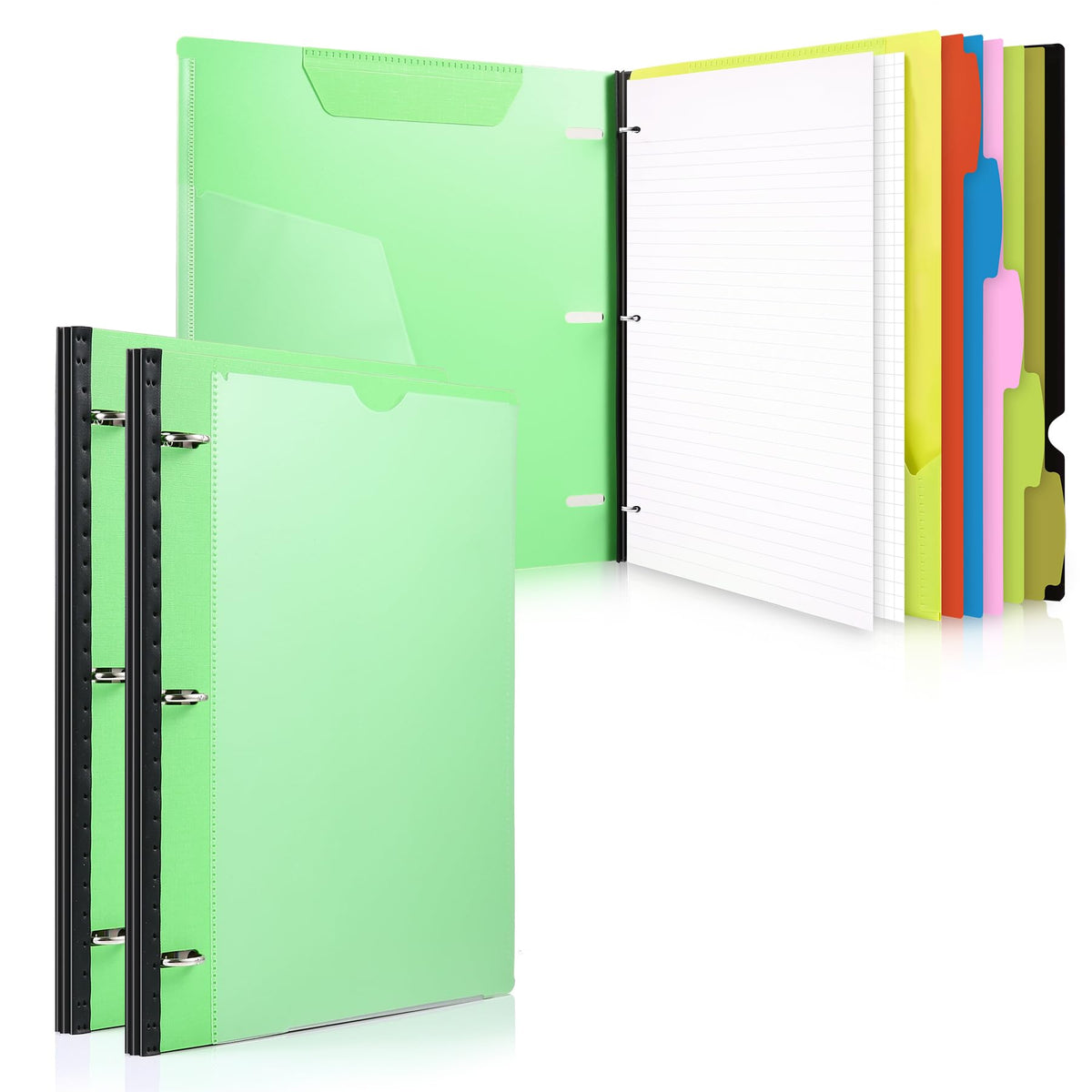 WOT I 2-Pack Telescoping 3 Ring Binder Notebooks, Green