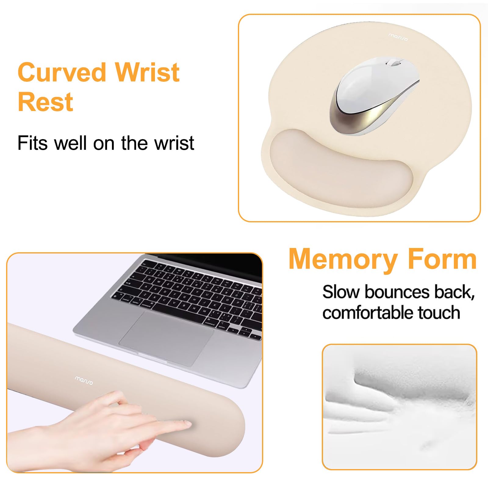 MOSISO Wrist Rest Support for Mouse Pad&Keyboard Set, Apricot