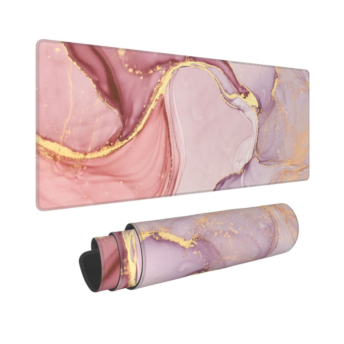 Rose Gold Marble Mouse Pad Abstract Pink Desk Mat 31.5x11.8 Inch Marbled Texture Non-Slip Rubber