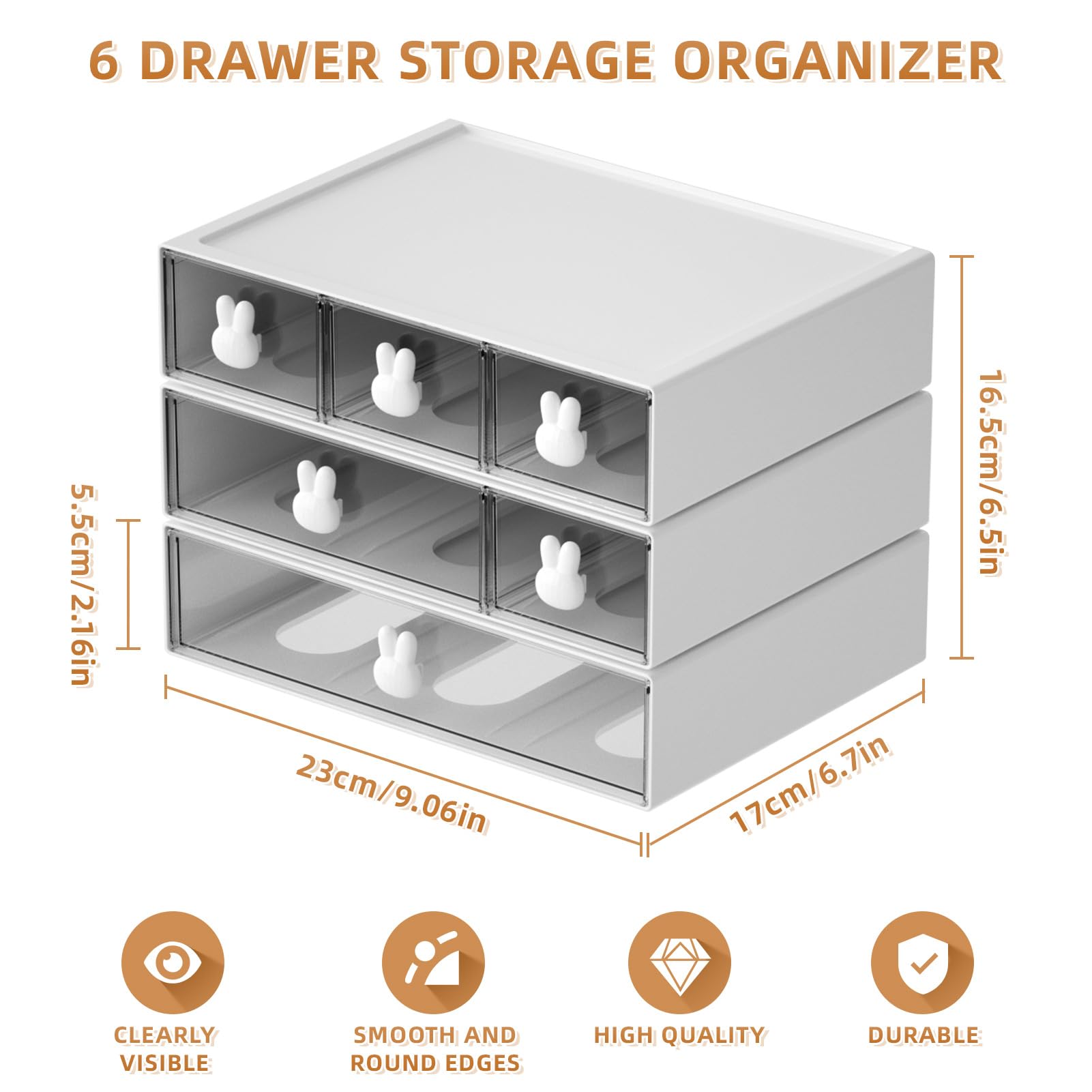 Marbrasse Desk Organizer with 6 Drawers, 3 Tier Stackable Storage Drawers Plastic Makeup Storage
