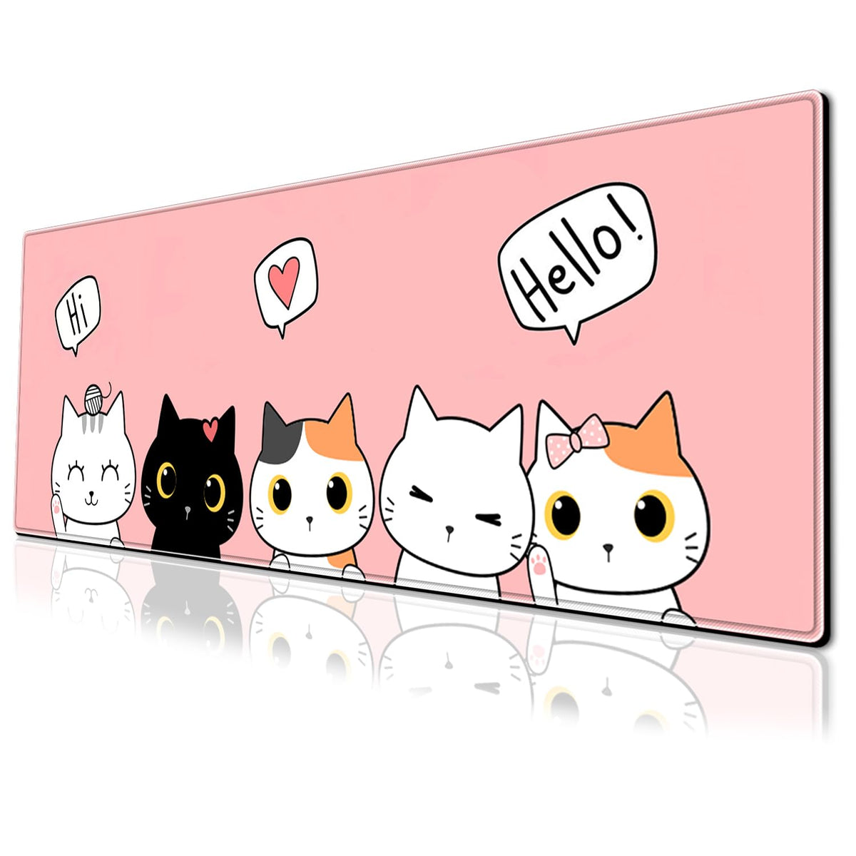 Cute Cat Gaming Mouse Pad Large Desk Mat, 31.5x11.8 Inch Mousepad Extended Non-Slip Rubber Base