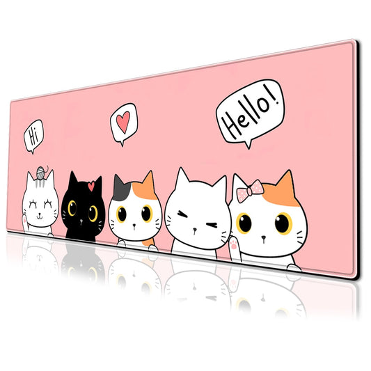 Cute Cat Gaming Mouse Pad Large Desk Mat, 31.5x11.8 Inch Mousepad Extended Non-Slip Rubber Base