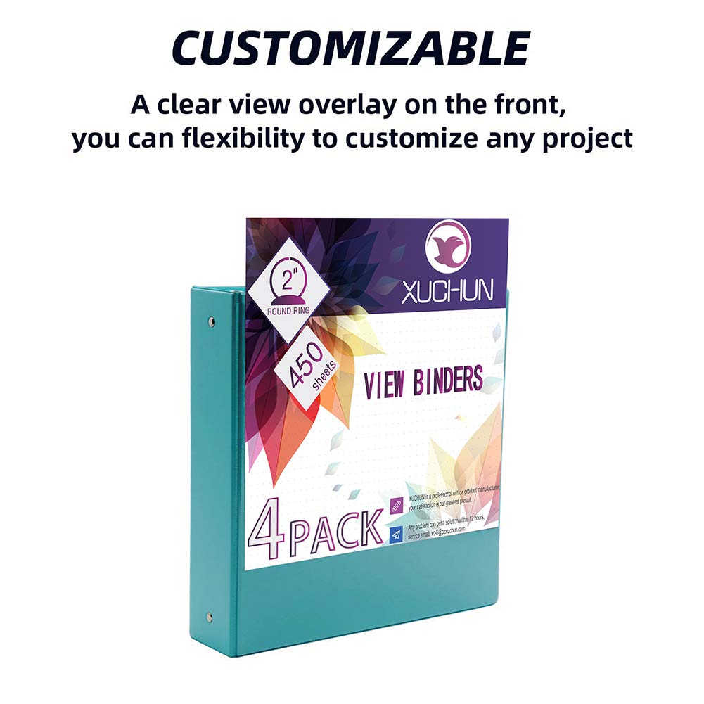XUCHUN 3 Ring Binders 2 Inch,Clear View Binder with 2 Pockets, Holds 450 Sheets 8.5x11 Inches