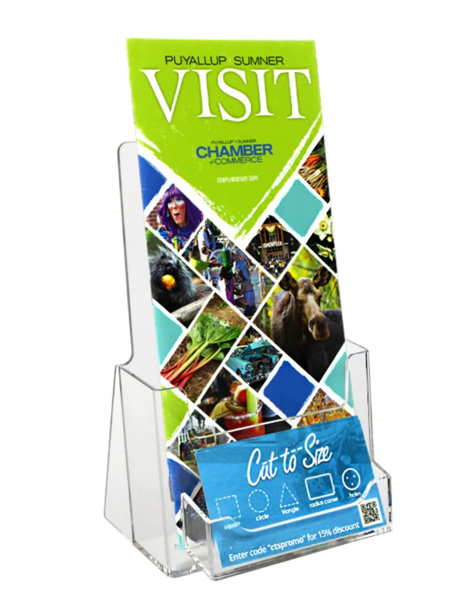 SOURCE ONE 4" Wide Tri-Fold Brochure and Business Card Holder for 4" Wide Tri-Fold Booklets - Clear