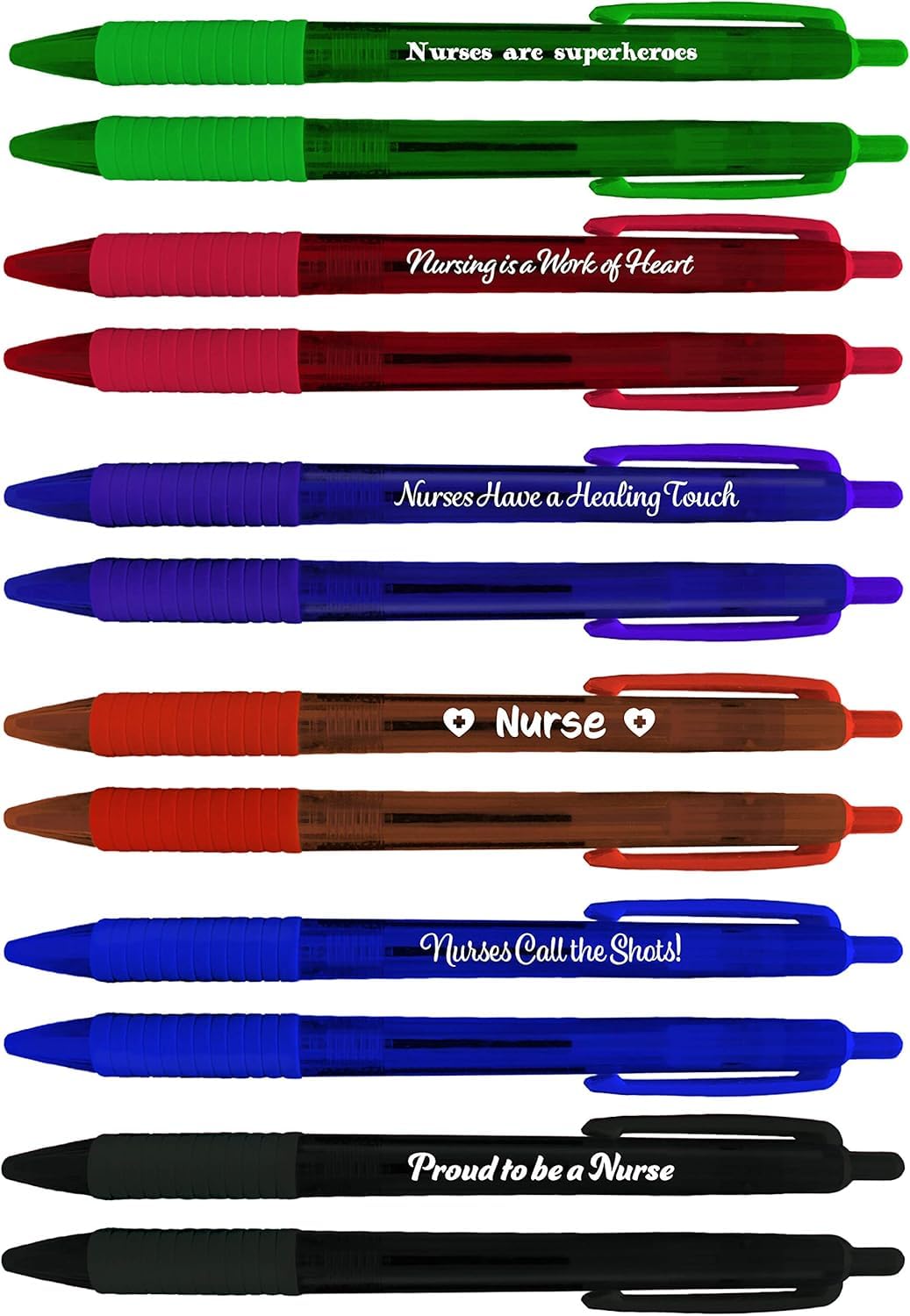Greeting Pen Nurse Appreciation Translucent Ballpoint Pen Set - 6 Inspiring Nurse Designs in