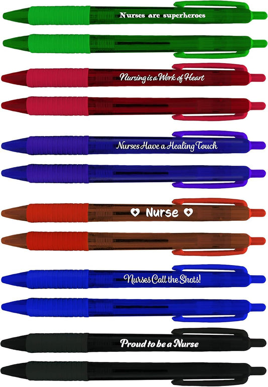 Greeting Pen Nurse Appreciation Translucent Ballpoint Pen Set - 6 Inspiring Nurse Designs in