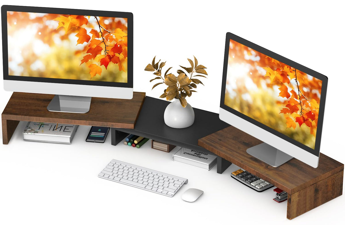 TAVR Dual Monitor Stand Riser, Wooden Computer Monitor Stand for 2 Monitors
