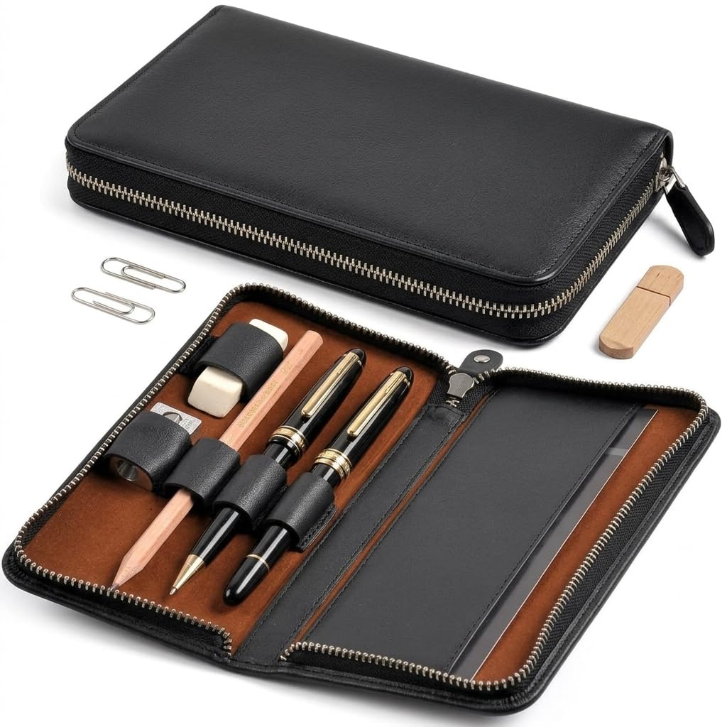 Alassio Writing Instrument Case Real Leather Black 2638