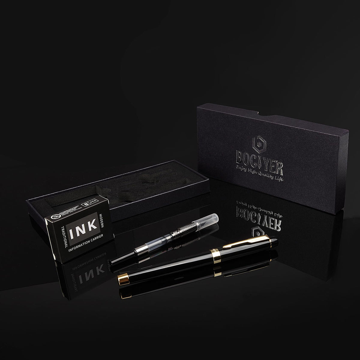BOCIYER Fountain Pen with Fine Nib & Black Ink, Refillable & Elegant Bent Nib Design, Calligraphy