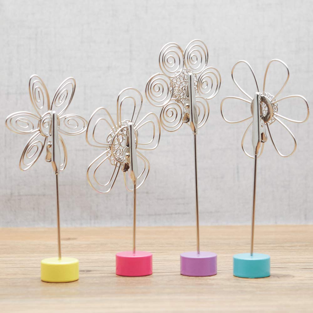 4 pcs Cute Flower Table Card Memo Holder Stand, Photo Clips Holder Desk Stand for Memo Paper Note