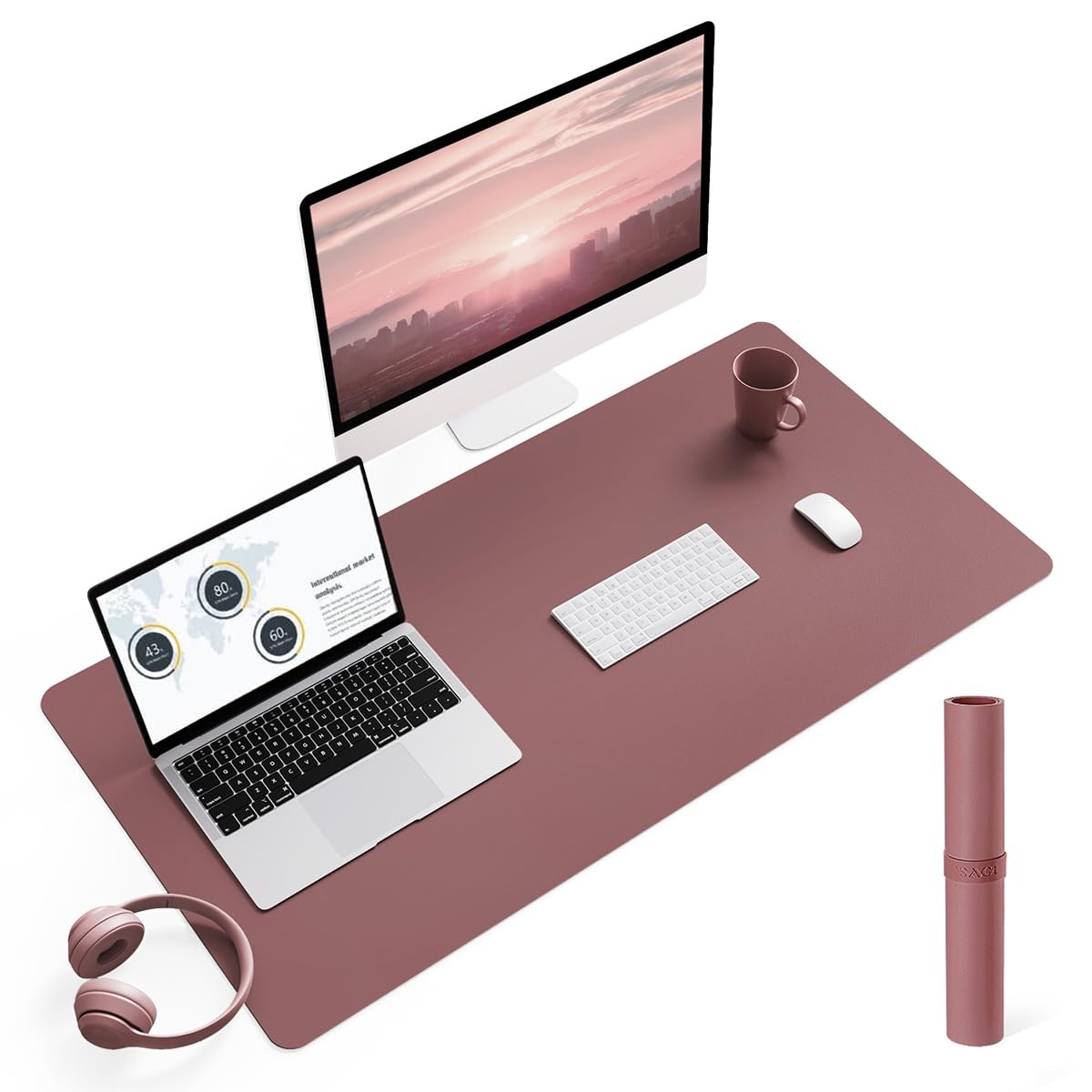 YSAGi Non-Slip Leather Desk Pad L Size, Waterproof Laptop Computer Desk Keyboard Mat, Table