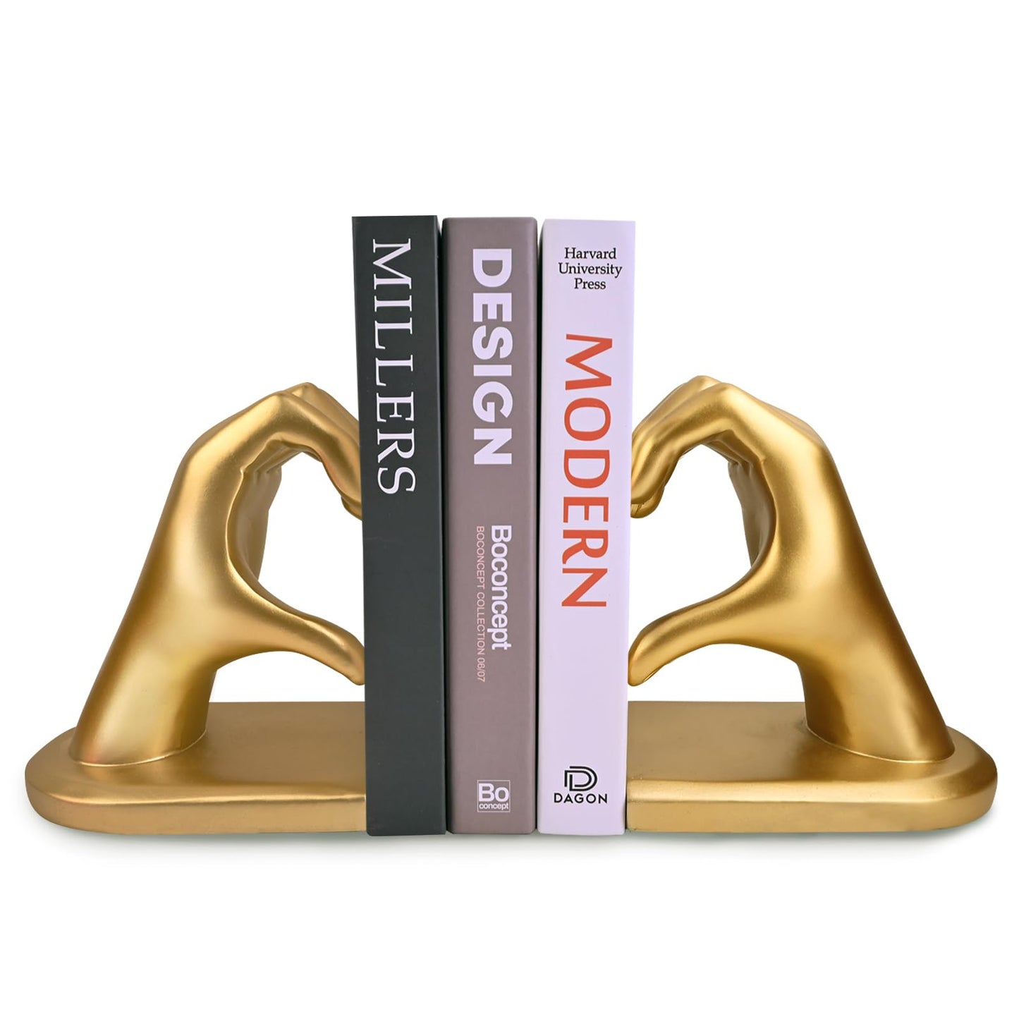 Gold Decorative Bookends for Shelves, Heart Hands Book Ends Sculpture Aesthetic Decor for Bedroom