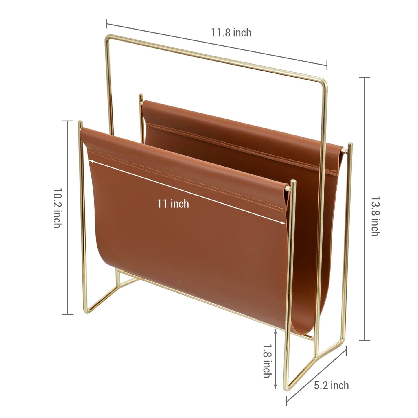 MyGift 13 inch Modern Caramel Leatherette Magazine Holder Floor Standing Sling Style Rack with