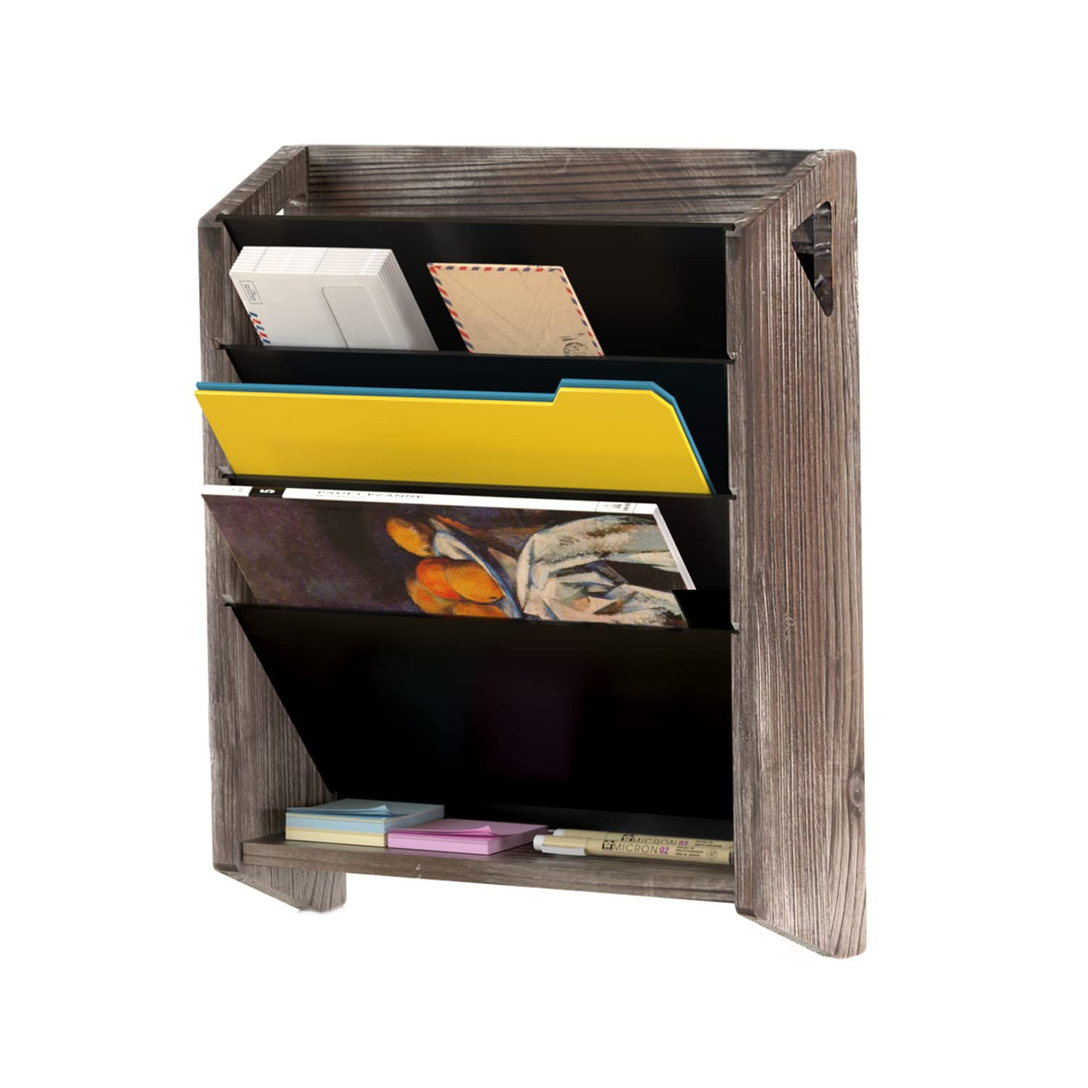 J JACKCUBE DESIGN Wall Document File Organizer Rustic Wood Magazine Rack with 5 Compartments