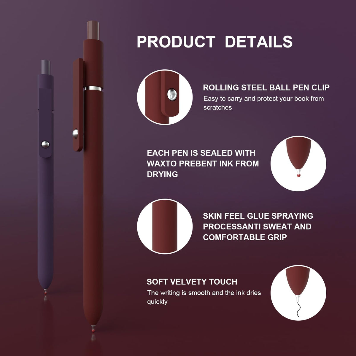 Kairsory Retractable Gel Pens,0.5mm fine point pen, smooth writing nursing pens,stationary for