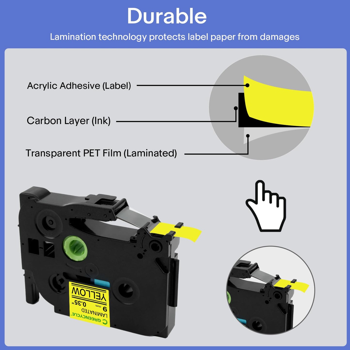 GREENCYCLE TZ-621 9mm 0.35 Laminated Yellow Label Maker Tape Compatible for Brother P-Touch TZe-621