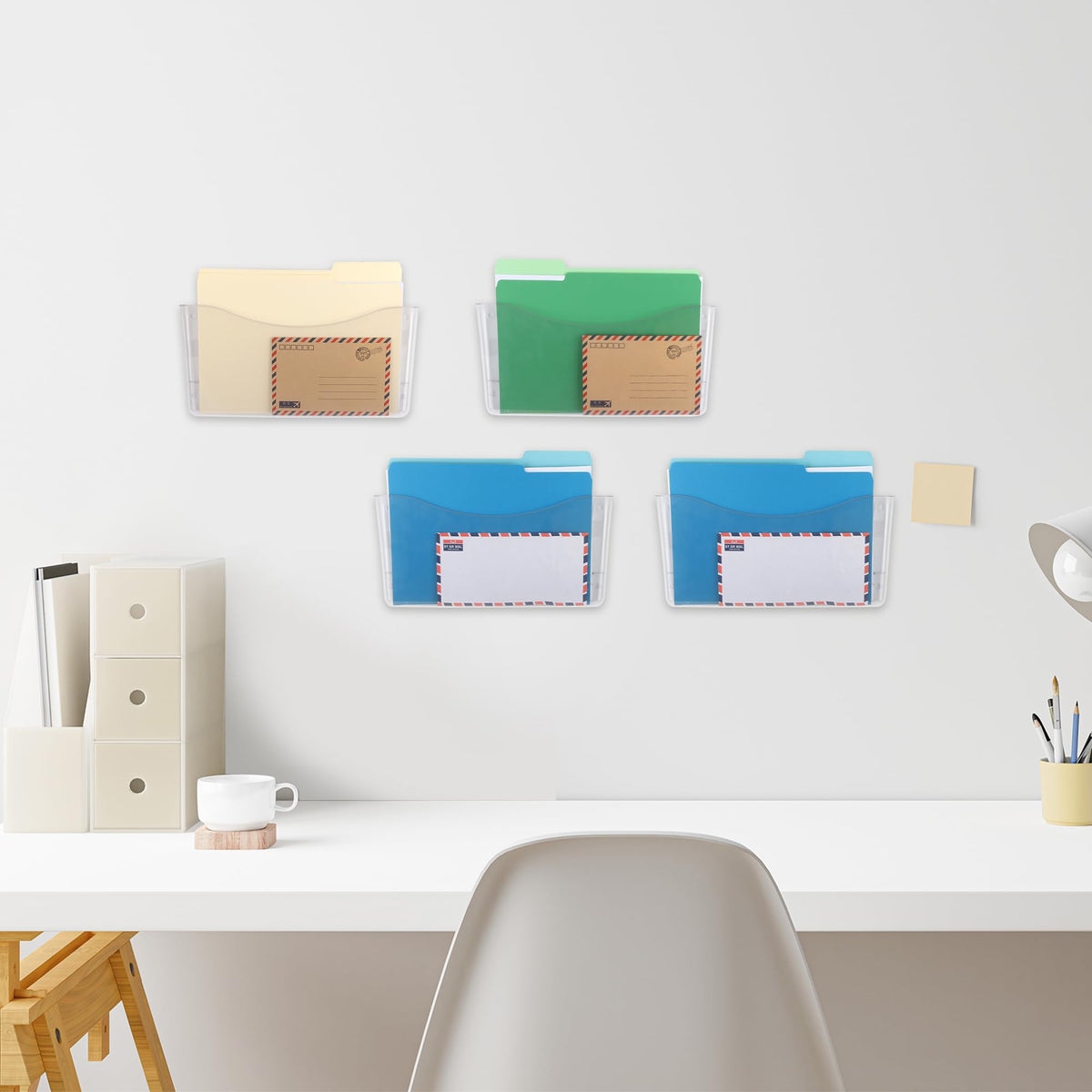 EASEPRES 4 Pack Clear Single Pocket Hanging File Organizer, Plastic Wall Mount Paper Mails