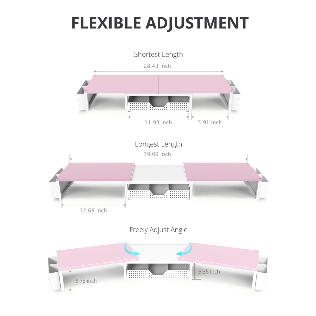 OPNICE Desk Organizers and Accessories, Dual Monitor Stand Riser with Drawer and 2 Pen Holders