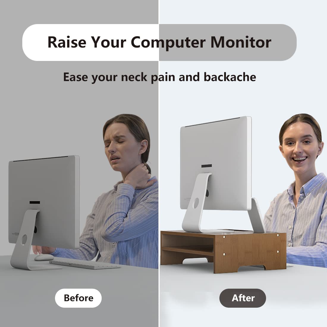 Bambloom Monitor Stand Riser with Storage Organizer Desktop with Cooling Holes Bamboo Laptop Riser