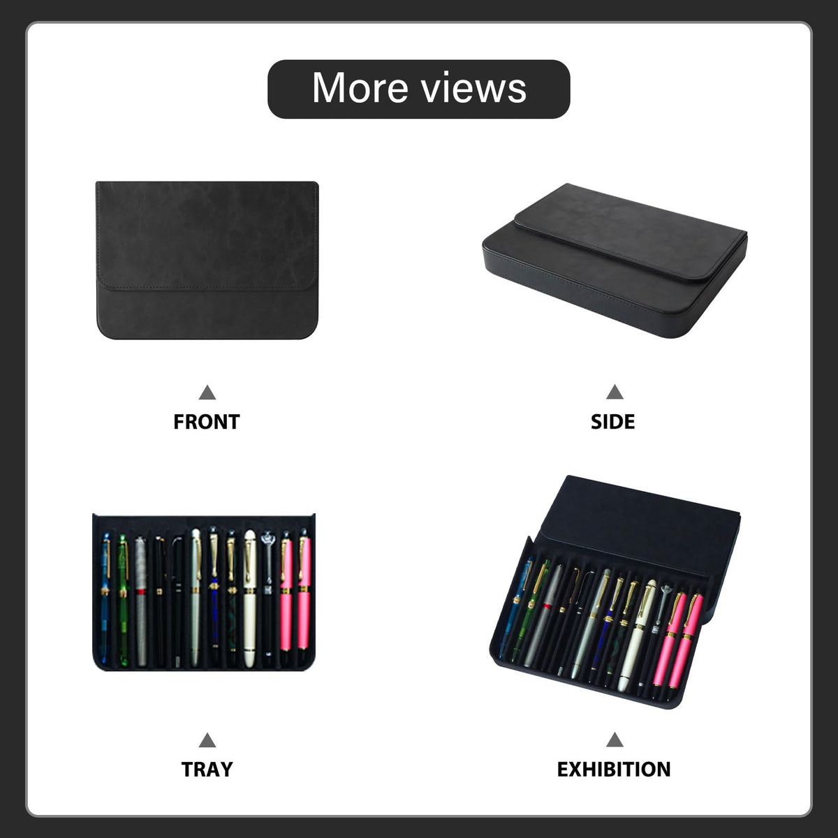 PU Leather Fountain Pen Case, 12-Slot Pen Storage Tray, Organizer(black)