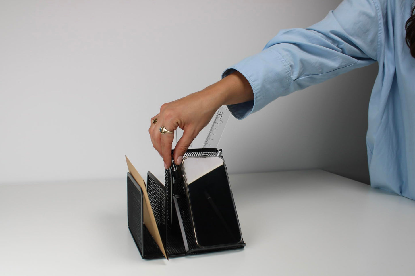 Wedo Butler Office 65501 Pen Holder 4 Compartments and Slant Tray Wire Metal Black