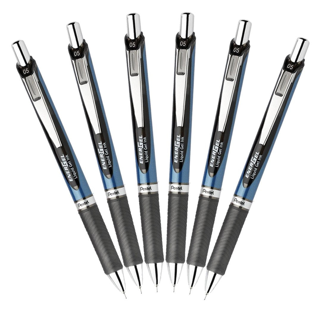 Pentel EnerGel Deluxe RTX Retractable Liquid Gel Pen, 0.5mm, Needle Tip, Black Ink, 6-Count