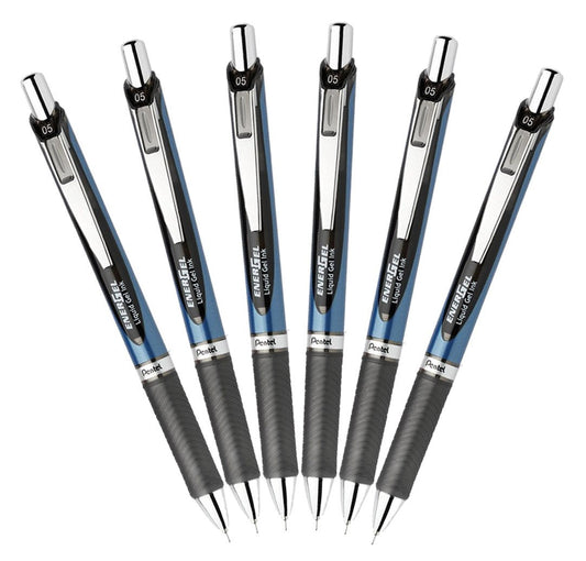Pentel EnerGel Deluxe RTX Retractable Liquid Gel Pen, 0.5mm, Needle Tip, Black Ink, 6-Count