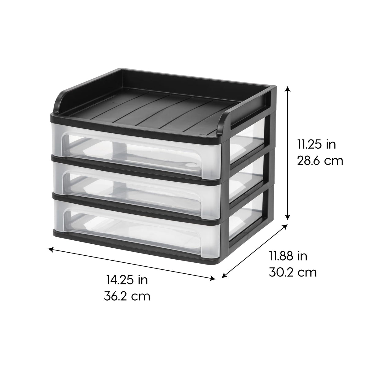 IRIS USA 3-Drawer Medium Desktop Organizer with Paper Tray, Black