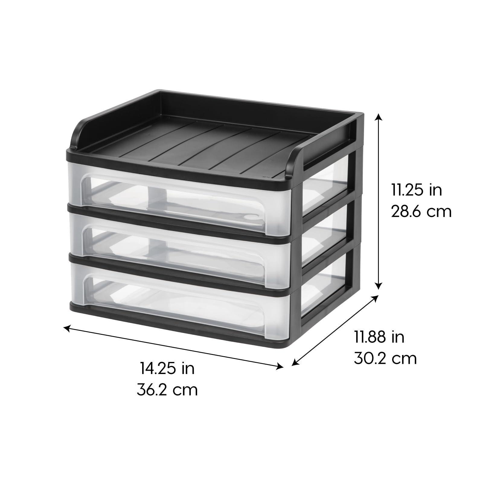 IRIS USA 3-Drawer Medium Desktop Organizer with Paper Tray, Black