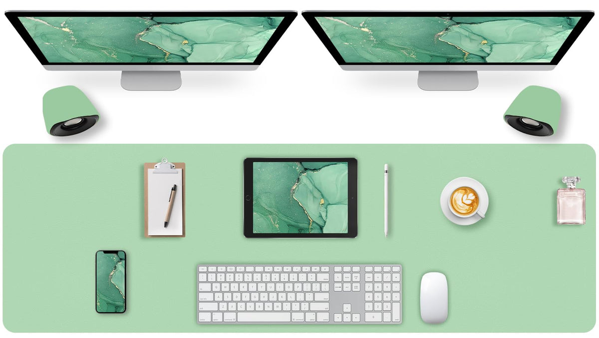 Meetcolor Leather Desk Pad Mat, Green Desk Mat, 47.2" x 16.9"