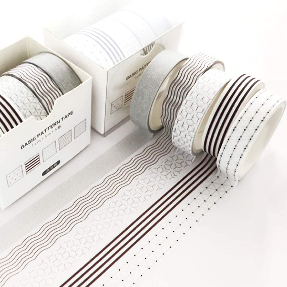 YUBX 5 Rolls Washi Tape Set Creative Basic Skinny Decorative Tapes for Arts, DIY Crafts, Bullet