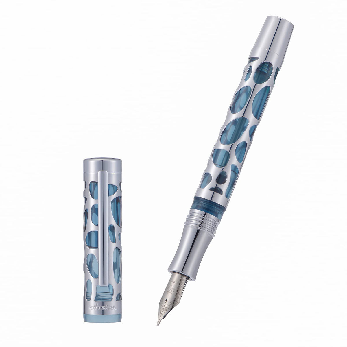 Asvine V169 Vacuum Filling Fountain Pen Medium Nib, Water Drop Skeleton Transparent Gray Blue