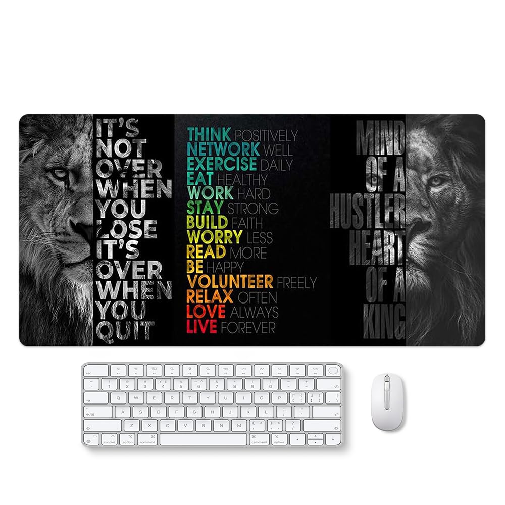 Reateforin Black Gray Lion Keyboard Mat Positive Saying Mousepad Office Long Mouse Pad It is not