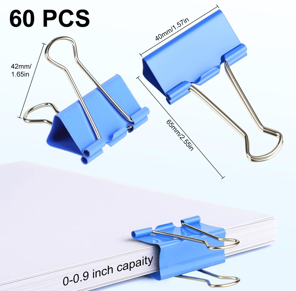 Large Binder Clips 1.6 Inch (60 Pack) Assorted Colors