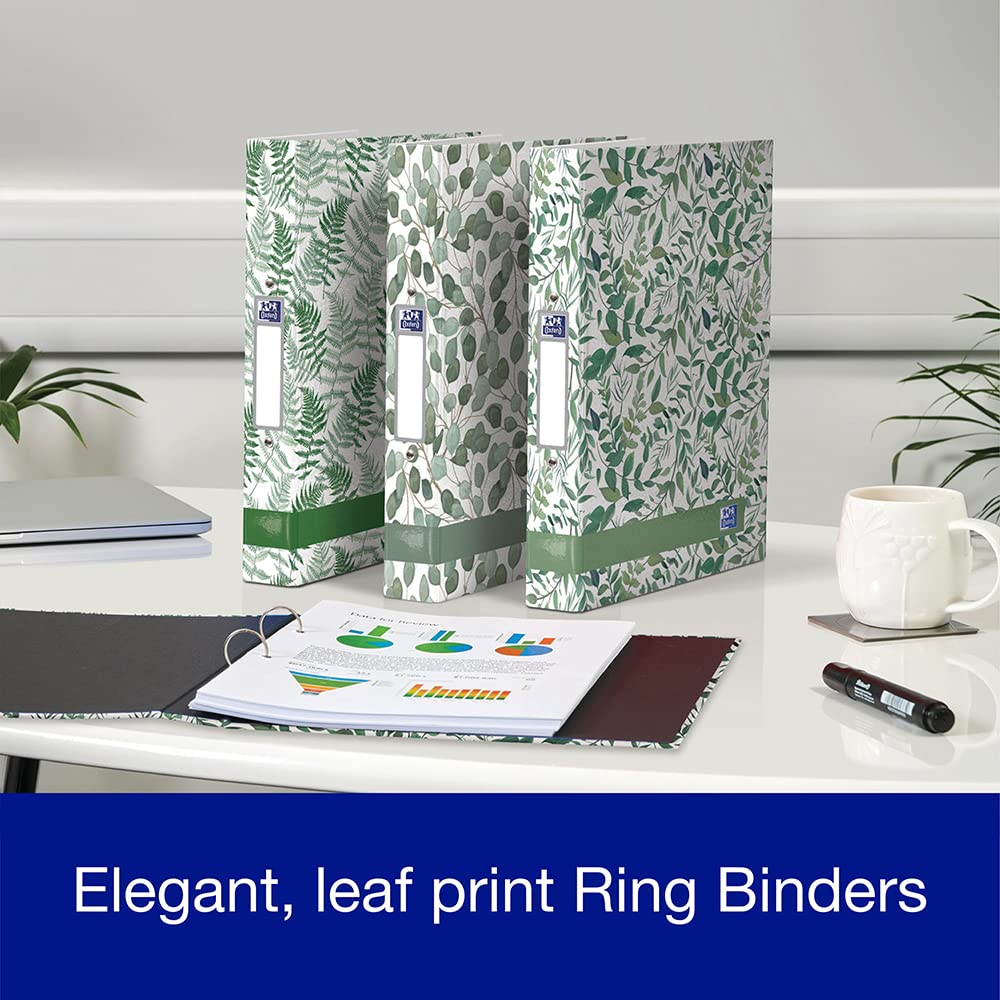 Oxford A4 Ring Binders, Leaves Pattern, 40mm Folders, Pack of 3